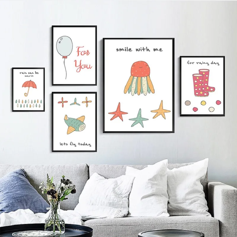 

Angel's Art Unframed Modern Nordic Cute Animal Simle With Me Quotes Print Cartoon Nursery Home Decoration Painting On Canvas