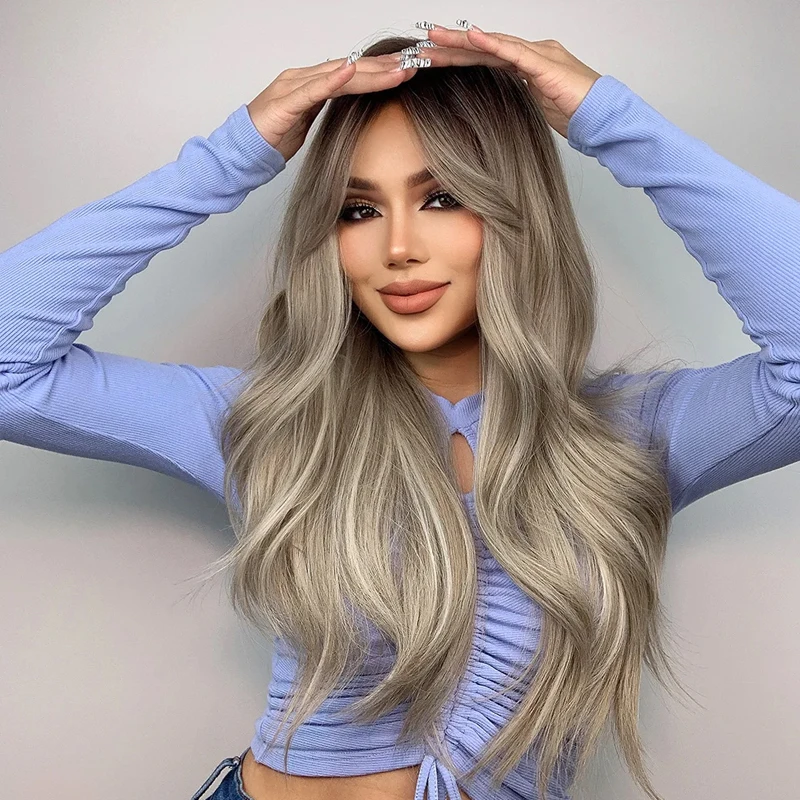 Парик для косплея из синтетического Аниме длинные волнистые волосы от чёрного до