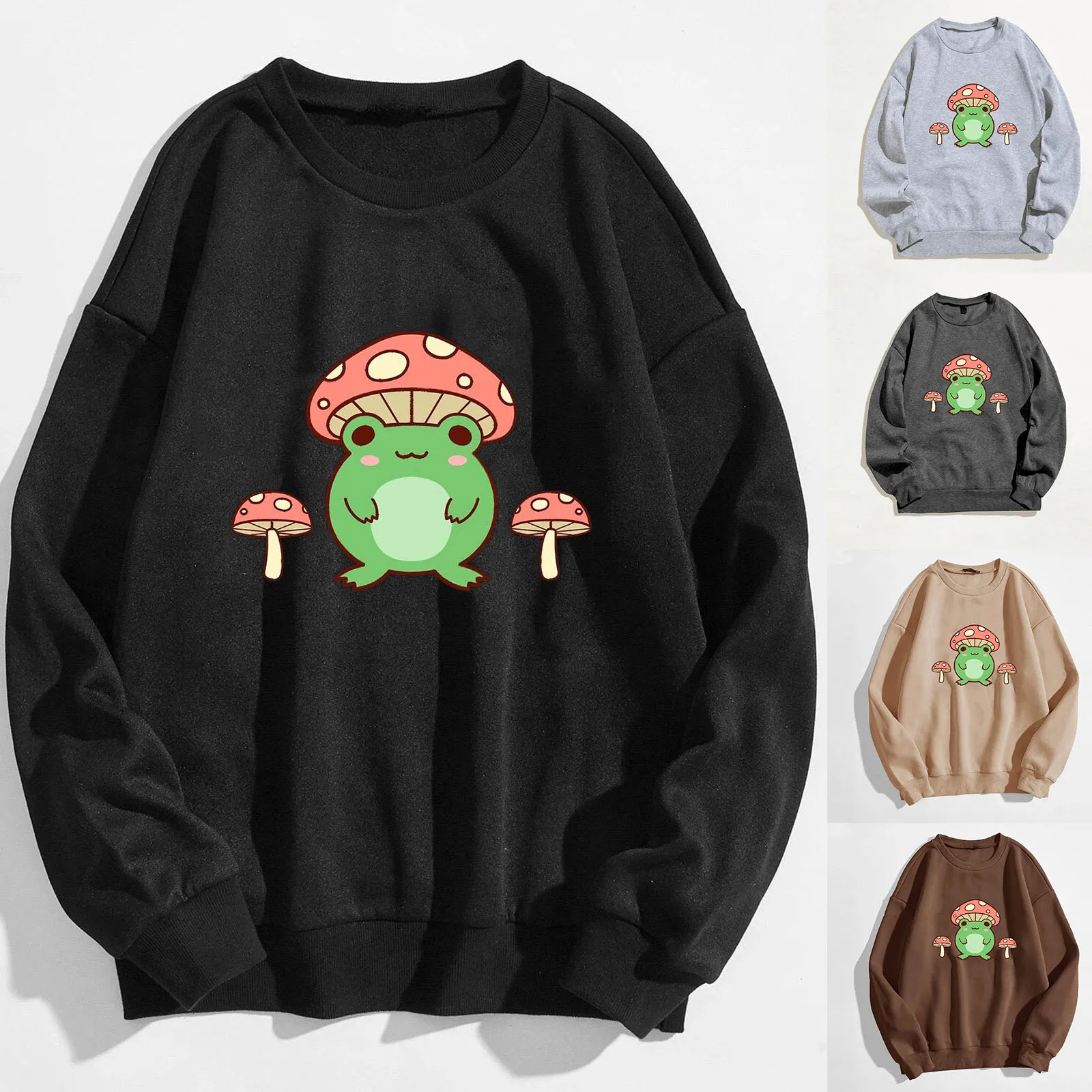 

Свитшот, кардиган, женский милый свитшот в виде лягушки, милый свитшот в виде грибов, Женский пуловер в стиле ретро