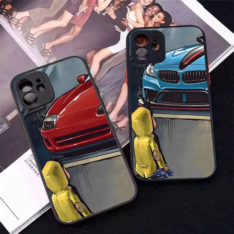 

Boy See Sports Car Jdm Drift Phone Case for iPhone 14 11 12 13 Mini Pro Max 8 7 Plus X XR XS MAX Translucent Matte Cover