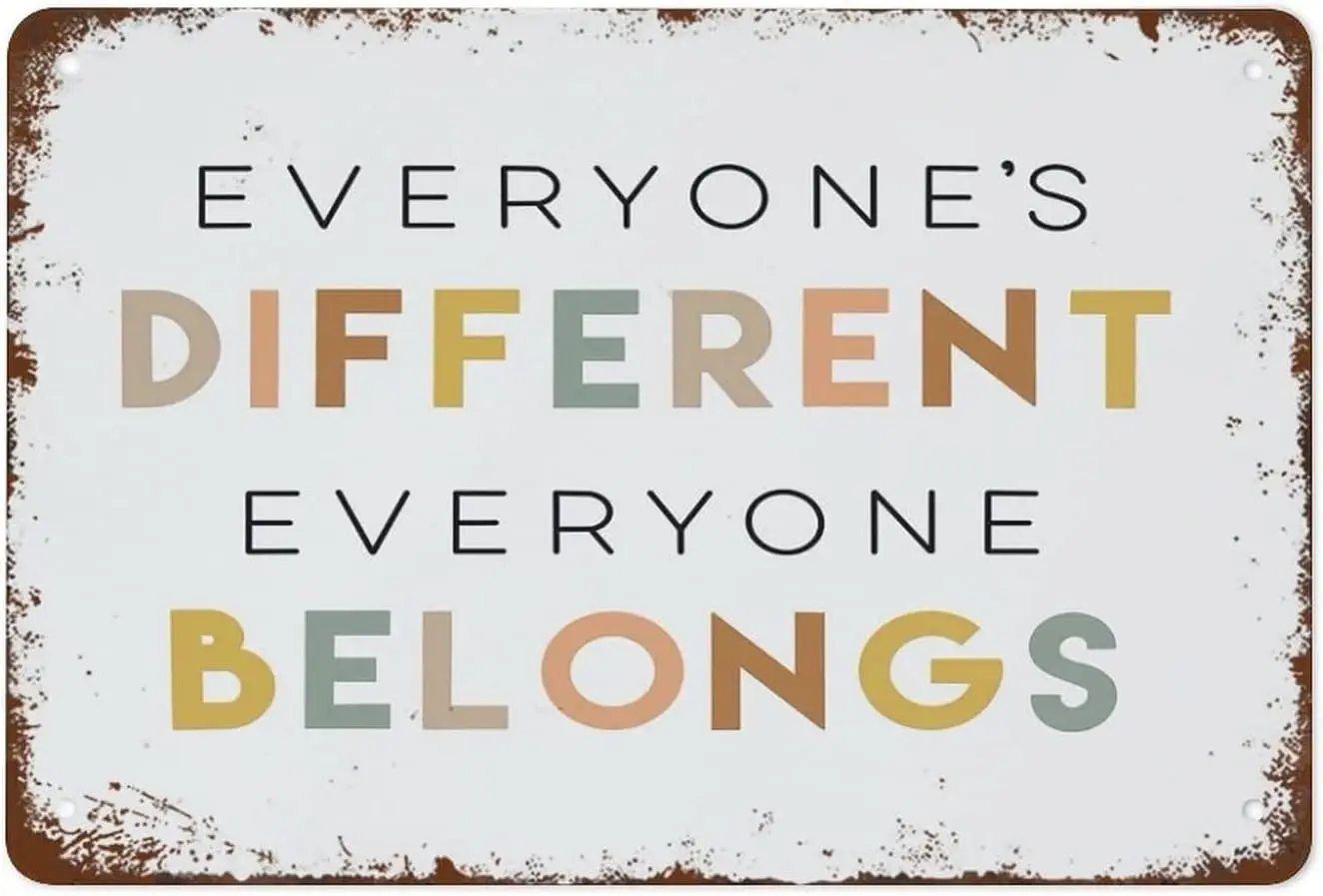 Vntge Metl Tn Sgn Everyone'S Dfferent Everyone Belongs Dversty Wll rt Clssroom Decor Be Knd Sgns For Home Ktchen Br Cfe Grg