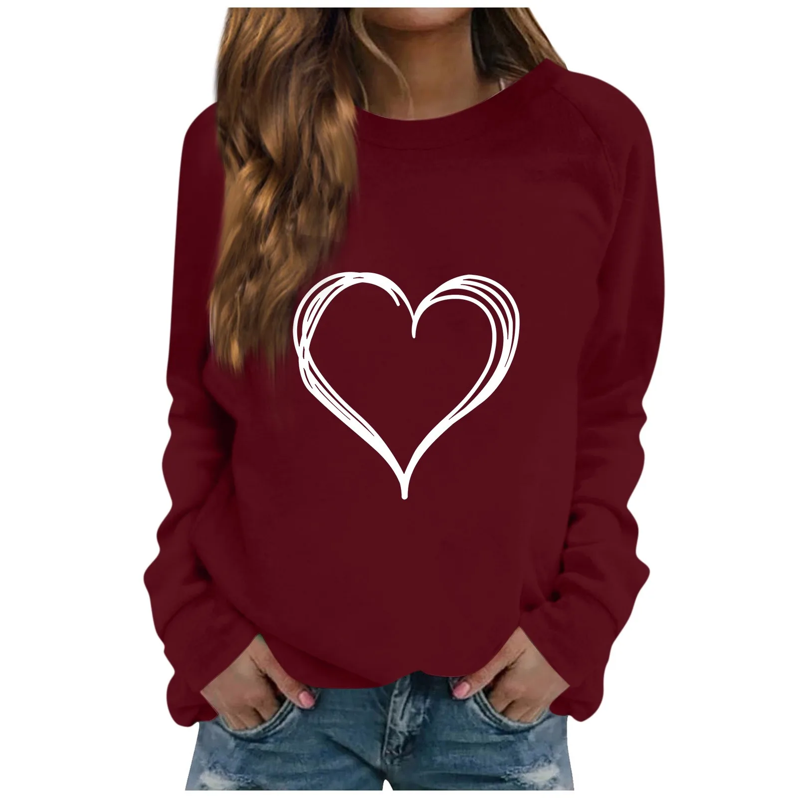 

Women sweatshirt Winter heart pattern Long Full Sleeve Printed Loose Shirts Top Spring Autumn Elegant Lady T Shirt Tops