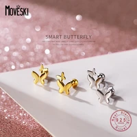 moveski 925 sterling silver double layer butterfly spiral screw stud earrings women trend all match jewelry
