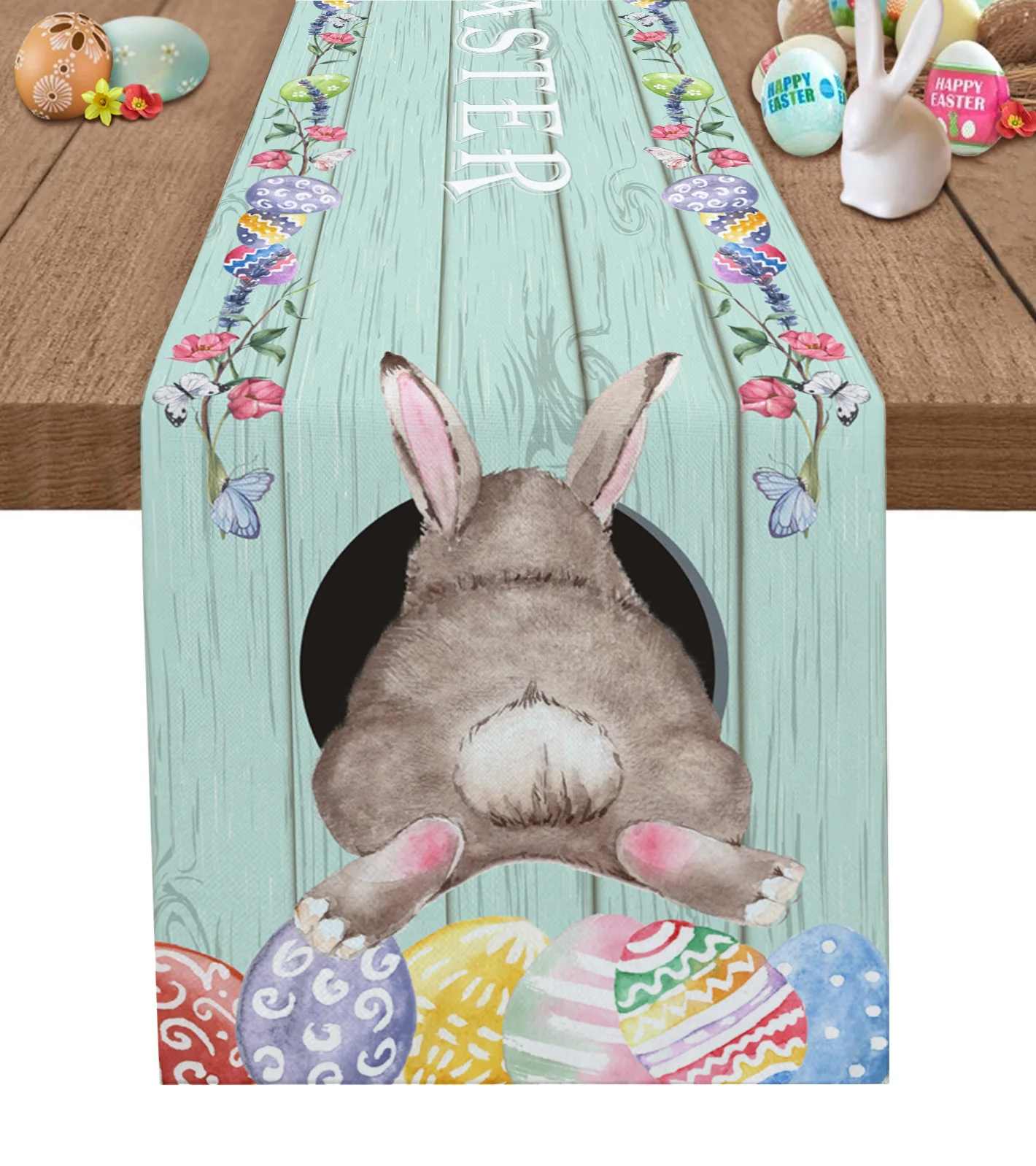 

Easter Bunny Egg Teal Green Table Runners Modern Wedding Tablecloths Party Decor Table Runner Easter Decorations for Home