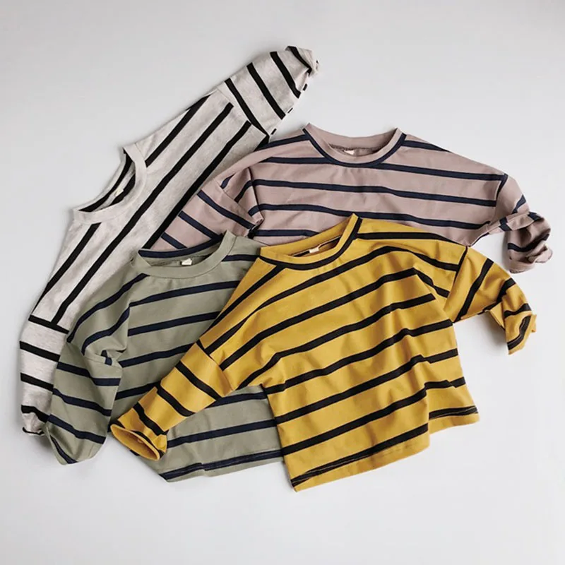 

1-6Yrs Spring Autumn Baby Girls Boys T-shirt Cotton Long Sleeve Stripe Kids Casual Loose T-shirt Baby Girls Boys Pullover Tops