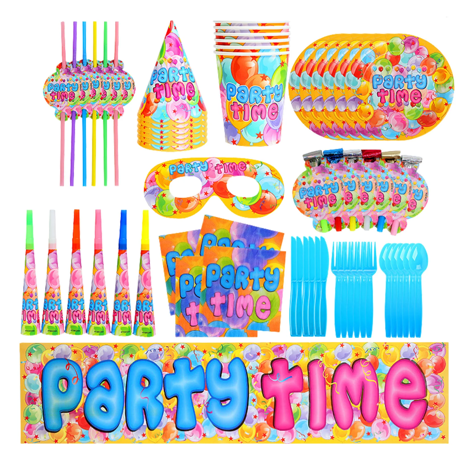 

71Pcs Balloon Themed Party Supplies Balloon Themed Decorations Cute Party Decorations with Forks Spoons Knives Invitation Cards