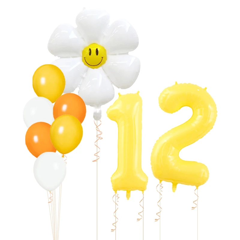 

8pcs 40inch Macaron Yellow Digital Balloon Large White Daisy Helium Ballon Baby Shower Happy Birthday Party Decoration Kids Toys
