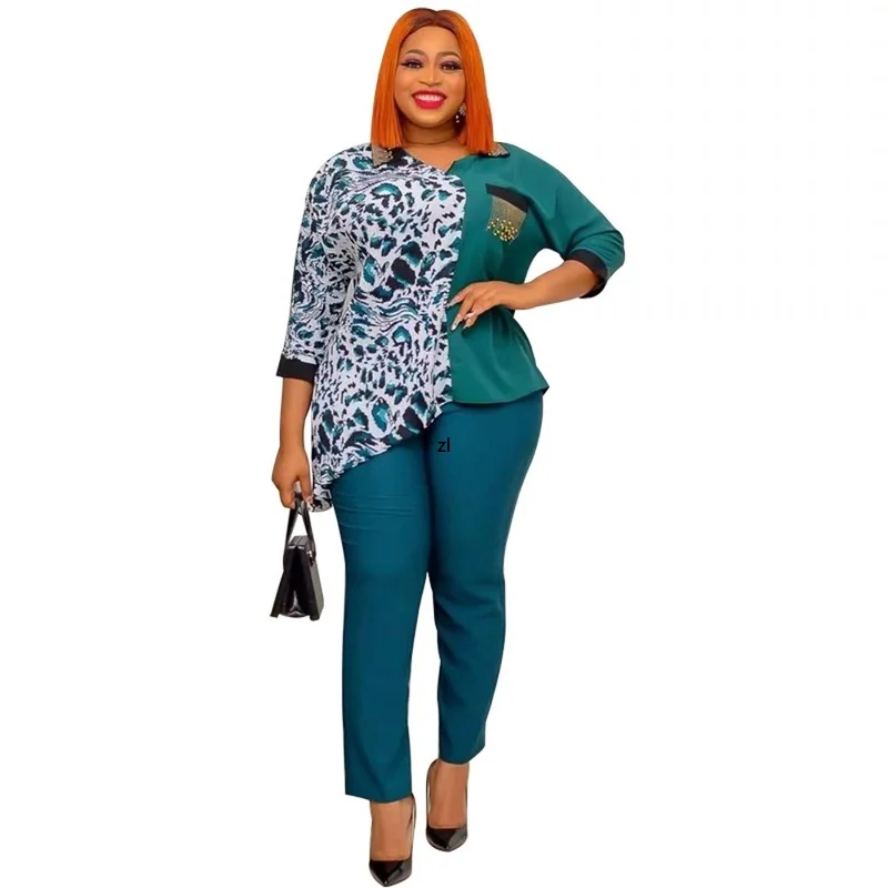 

Two Piece Set Women 2022 Dashiki Traditional African Clothing Africaine Leopard Print Bodycon Tops And Pants Sets Africa Clothes