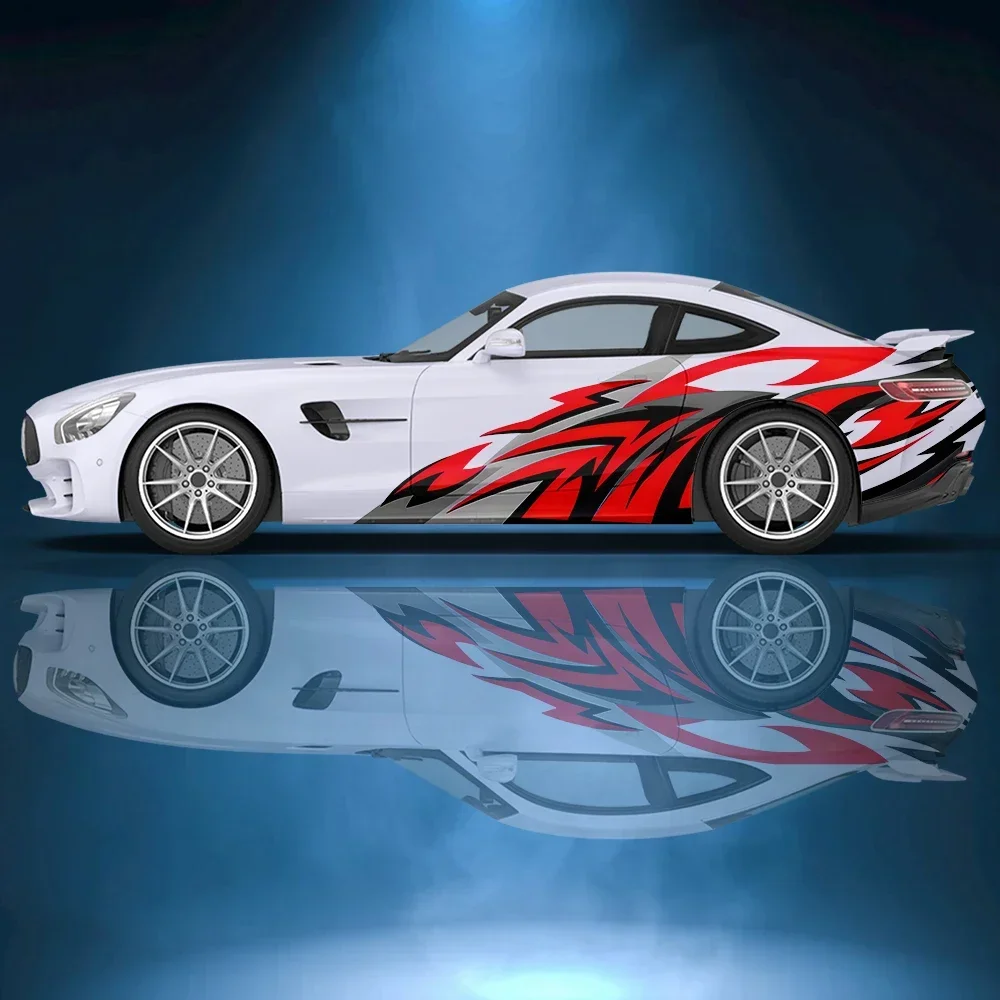 АБСТРАКТНЫЕ ПОЛОСЫ с пламенем автомобильная боковая наклейка виниловая бумага