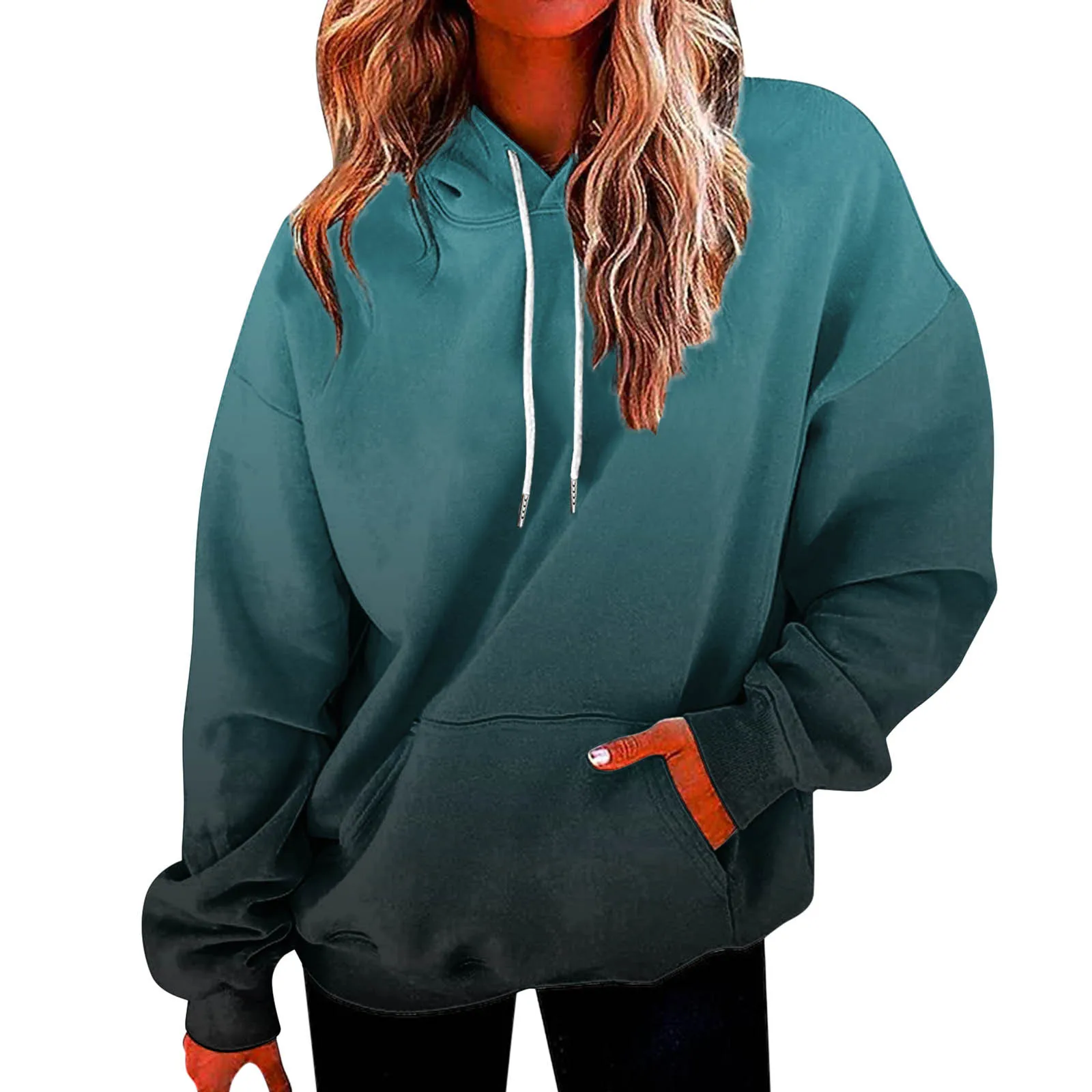 

Womens Gradient Oversized Hoodie Drawstring Loose Hooded Sweatshirt Autumn Long Sleeve Hoodies Fall Clothing Sudaderas