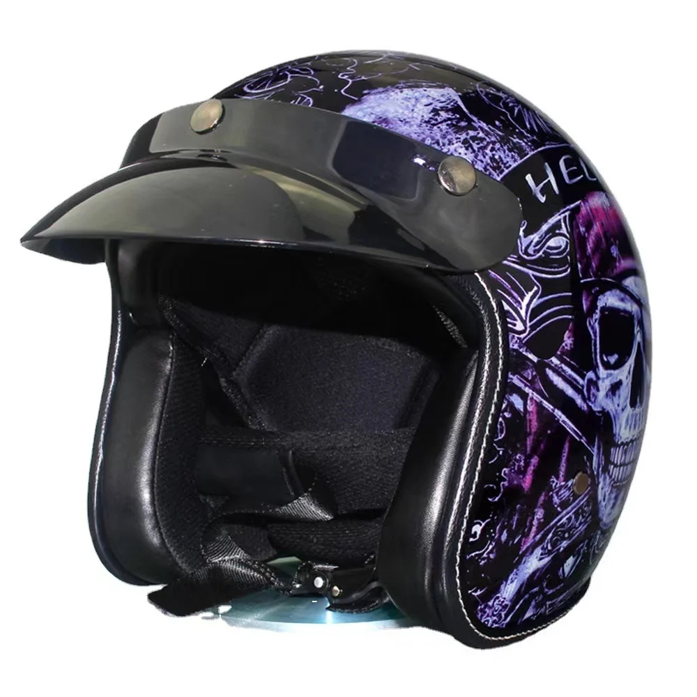 2022 New Virtue Open Face 3/4 Motorcycle Helmet Retro Vintage Motorbike Helm Moto Bike Motocross Helmets