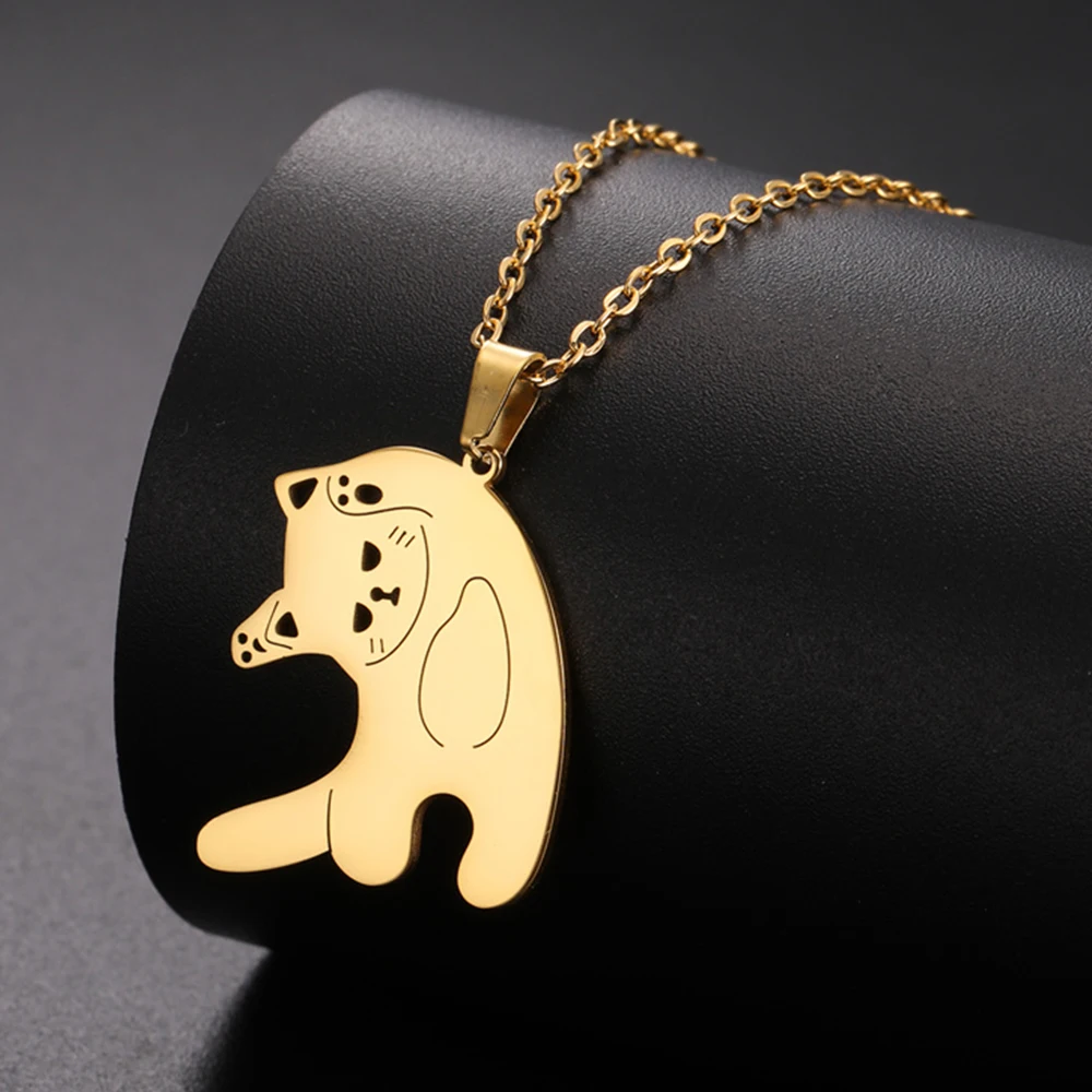 

My Shape Cute Cat Pendant Necklace Women Stainless Steel Funny Stretched Animals Charms Necklaces Choker Chain Christmas Jewelry
