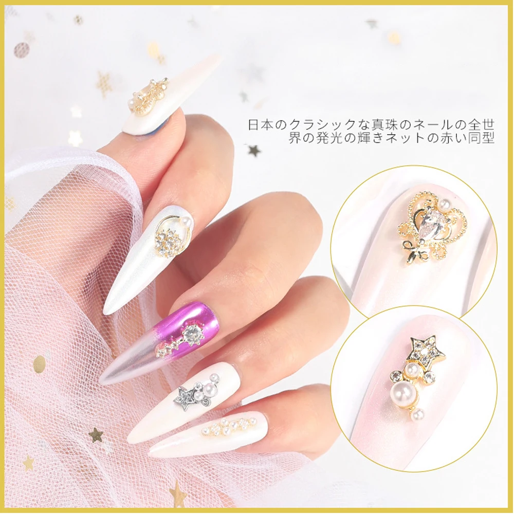 

5pcs 3D Glamor Star Moon Nail Art Color Retaining Alloy Zircon Luxury Pearl Nail Rhinestone DIY Nail Art Decoration Parts