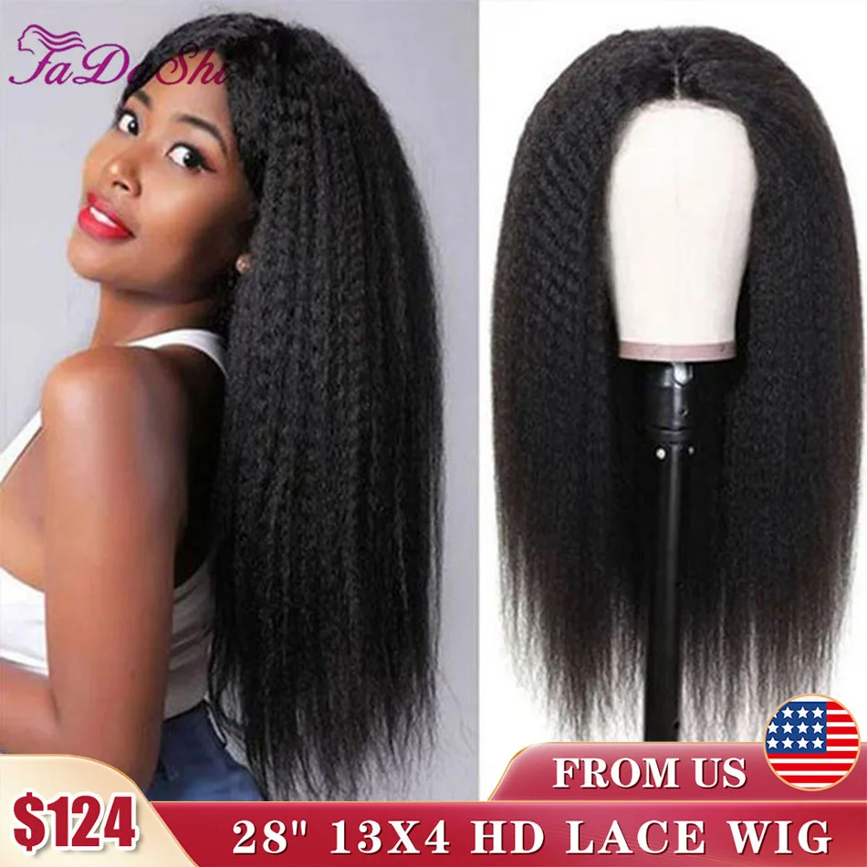 Kinky Straight Human Hair Wig Human Hair Lace Frontal Wig Brazilian Transparent Yaki Straight Lace Closure Wigs For Women