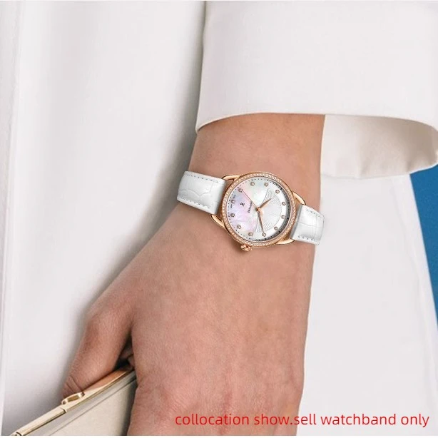 Фото Белый ремешок для часов Tissot Cartier DW 12, 14 мм, 15 мм, 16 мм, 17 мм, 18 мм, 20 мм, металлическая застежка из розового золота, ремешок для часов из натуральной кожи, женский. №4
