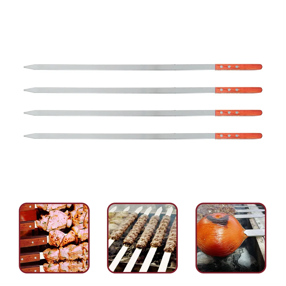 

4pcs Camping Barbecue Skewer Hot Dog Roasting Skewers Stainless Steel Grilling Sticks Camping Grilling Skewer Kabob Skewers
