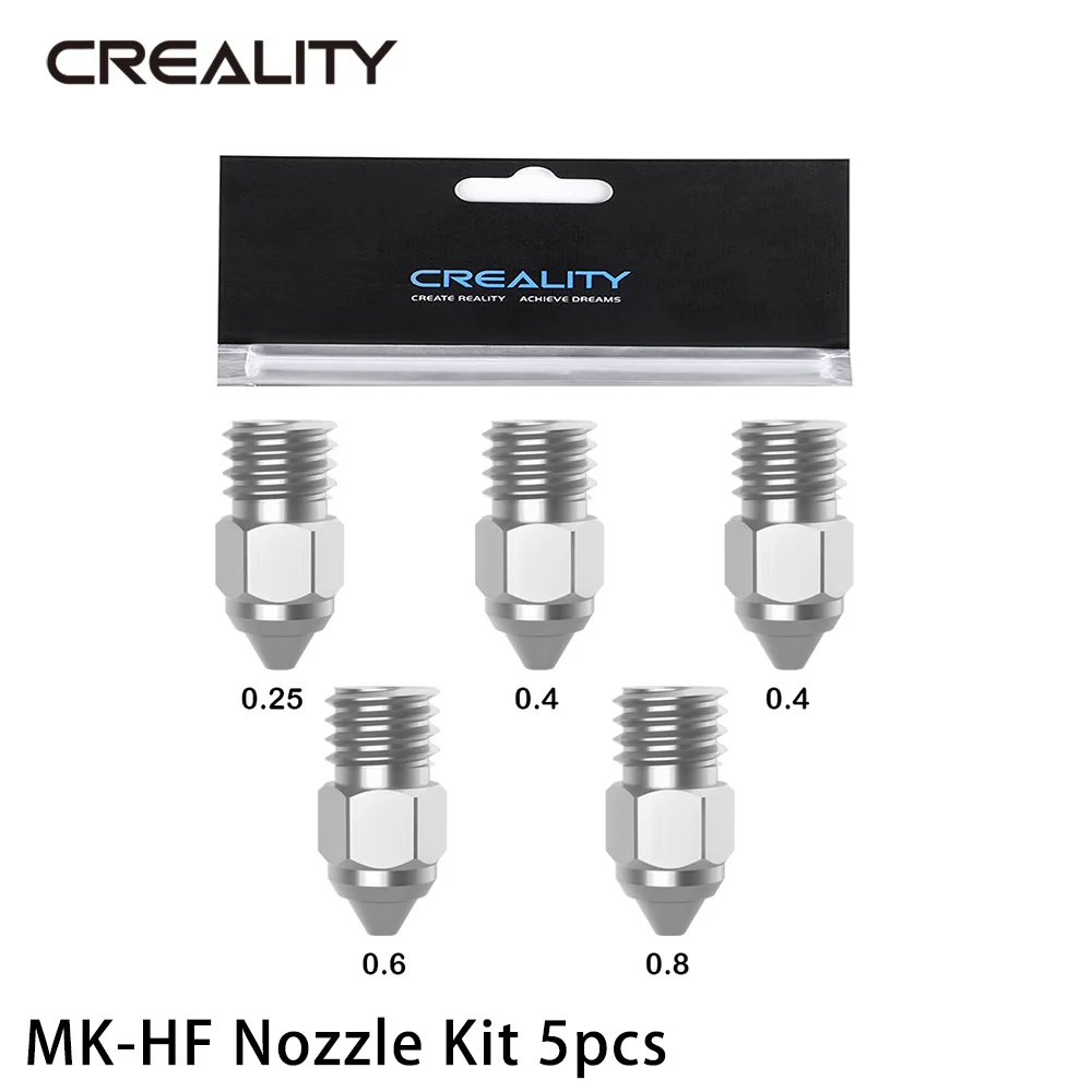 

CREALITY Original 3D Printer Parts MK-HF/MK-ST Nozzle Kit 5pcs 0.25mm 0.4mm 0.6mm 0.8mm for Ender3 Series Series Ender5 Series