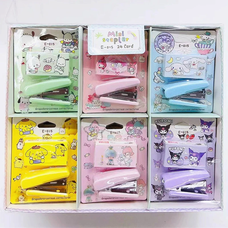 

Sanrio Kuromi Stapler Set Kawaii Anime Cinnamoroll Pochacco Cartoon Student Office Test Paper School Supplies Toys Girls Gifts