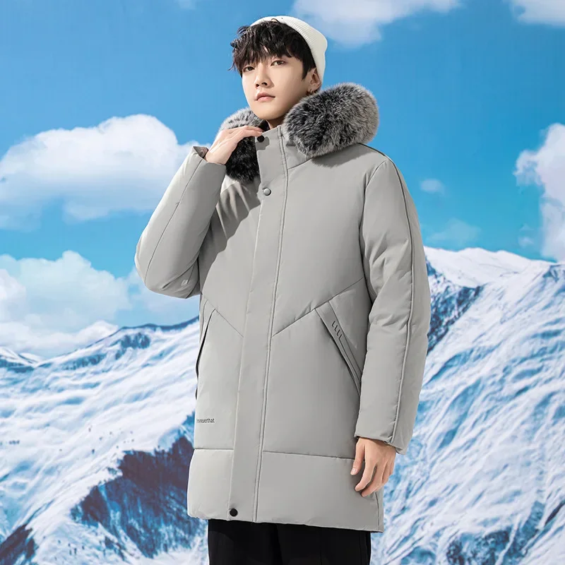 Новый стиль утолщенный пуховик средней длины для мужчин зимнее теплое ультра