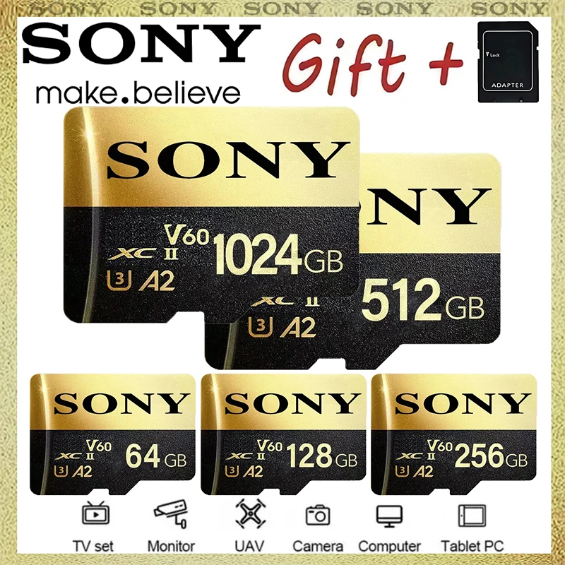 Фото Карта памяти SO-NY Micro SD 1 ТБ 512 ГБ, высокоскоростная SD-карта 256 ГБ C10, флеш-карта TF для телефона, камеры видеонаблюдения, MiniSD 128 ГБ 64 ГБ №1