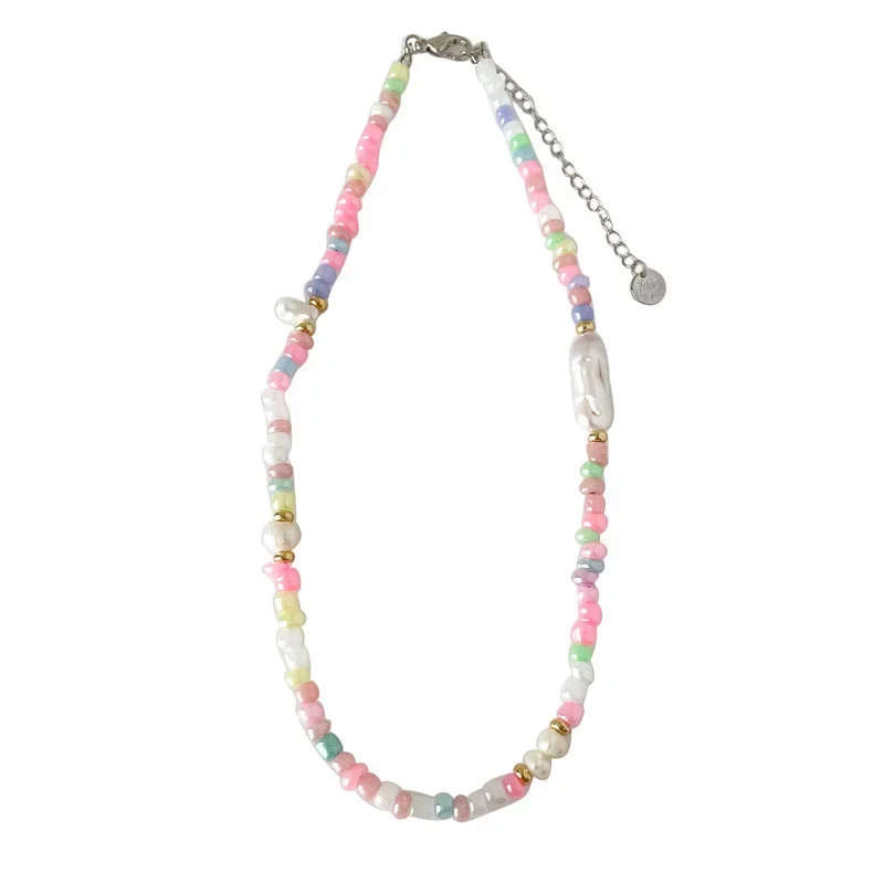 Модное корейское ожерелье INS Niche с розовым натуральным пресноводным жемчугом в