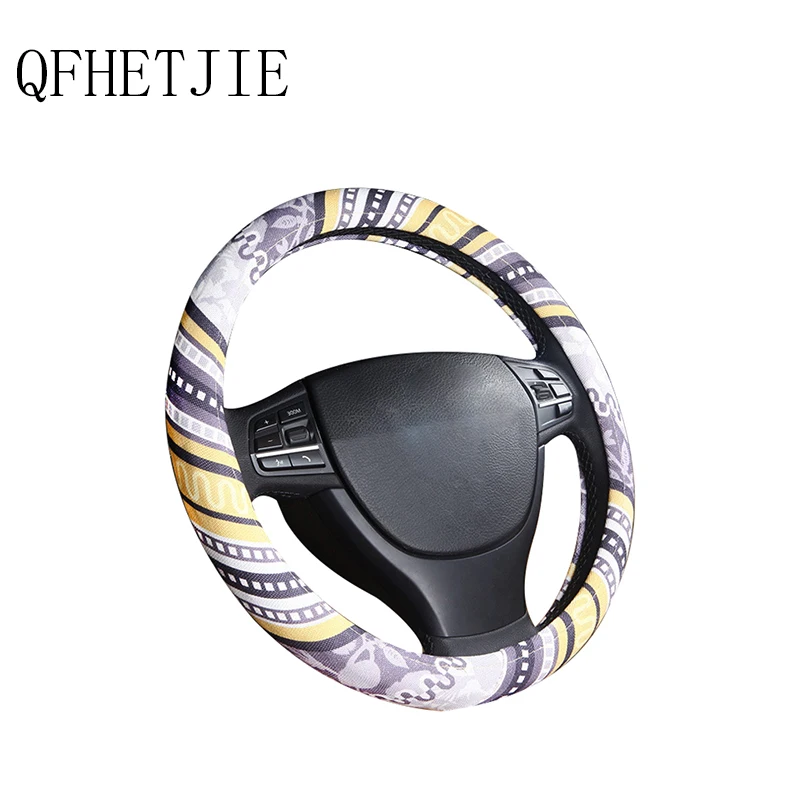 

QFHETJIE Free Shipping 38cm Car Steering Wheel Cover Boho Stylish Rose Striped Car Handle Cover Summer Sweat Absorbent Non-slip