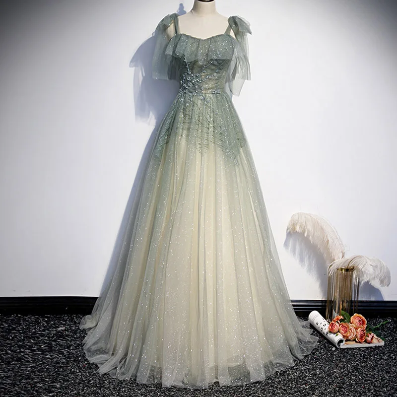 

Светильник-голубое банкетное вечернее платье, новинка 2022, милое длинное платье на бретелях-спагетти, элегантное женское вечернее платье из ...