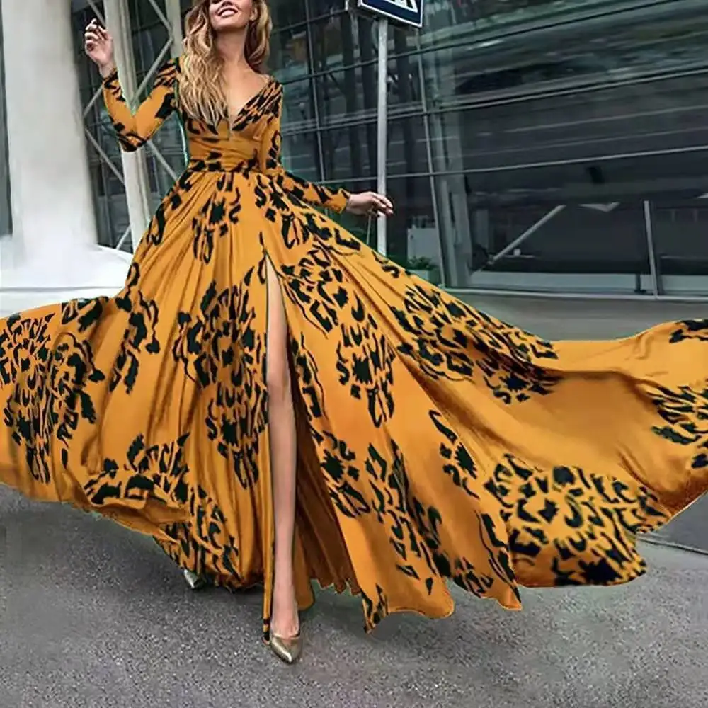 

2022 Spring Dress Sexy Deep V Long Sleeve Dress Women