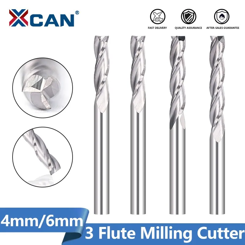 XCAN Milling Cutter 3 Flute Flat End Mill 4mm/6mm Shank CNC Milling Cutter Carbide Router Bit for Woodworking Cutting Tool