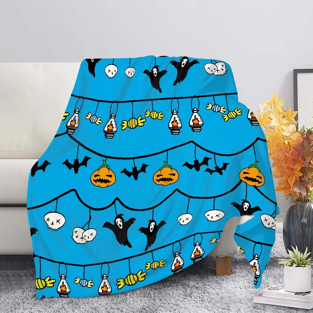 

Upetstory Fleece Blankets for Adults Kids Pumpkin Bat Printed Living Room Thin Quilts Bed Light Bedspread Halloween Accessories