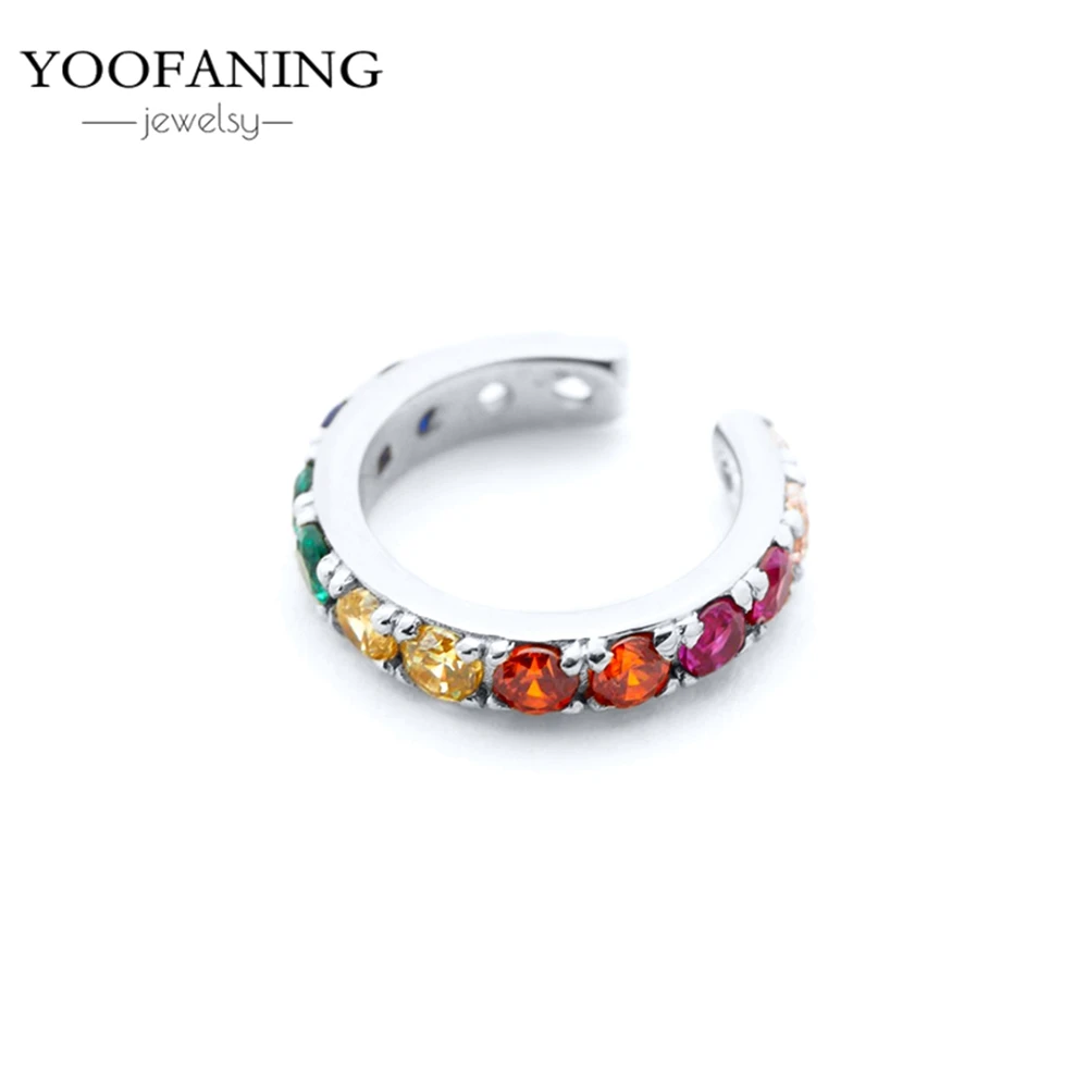 Серьги-клипсы YOOFANING с позолотой 24k, серебряные, с разноцветными кристаллами циркона, простые, в стиле INS, С-образные, без прокола, оптом (art.: 3920db72f2c25) - 3920db72f2c25