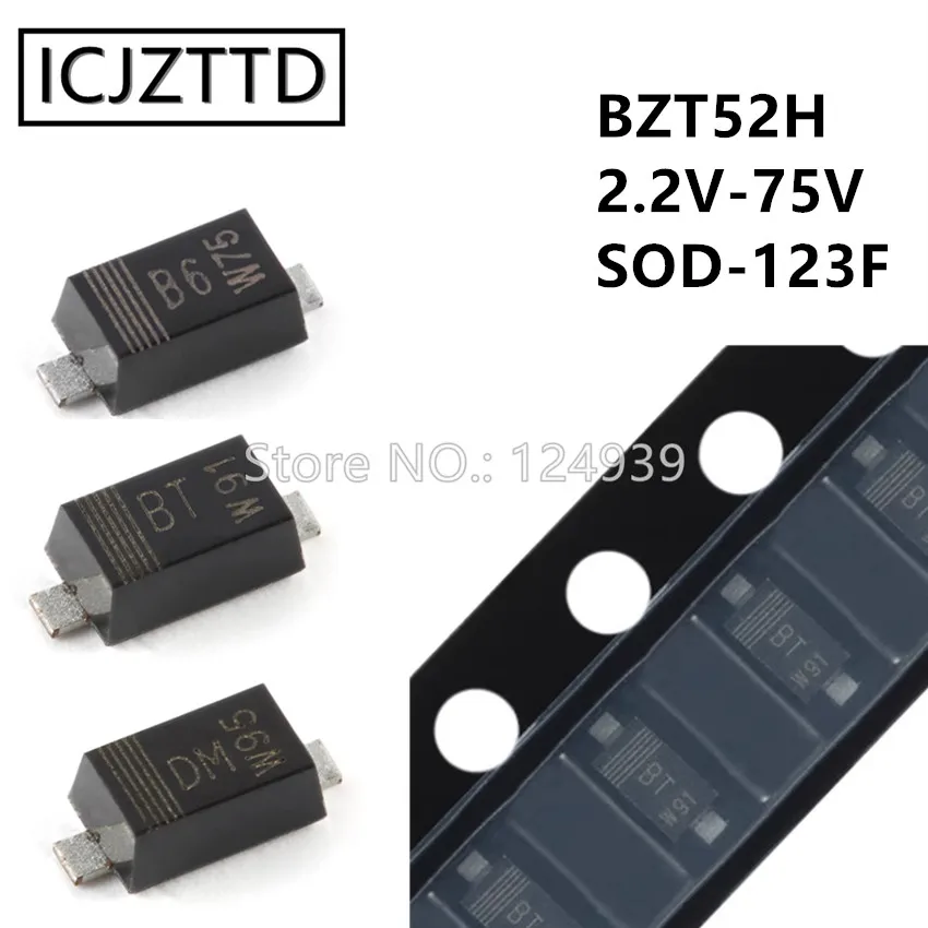 

100 шт BZT52H 2,4 V-75V SOD-123F BZT52H BZT52H-C5V6 BZT52H-C6V2 BZT52H-C6V8 2V4 3V0 3V3 3V6 3V9 4V3 7V5 8V2 9V1 10V 11V 12V 13V