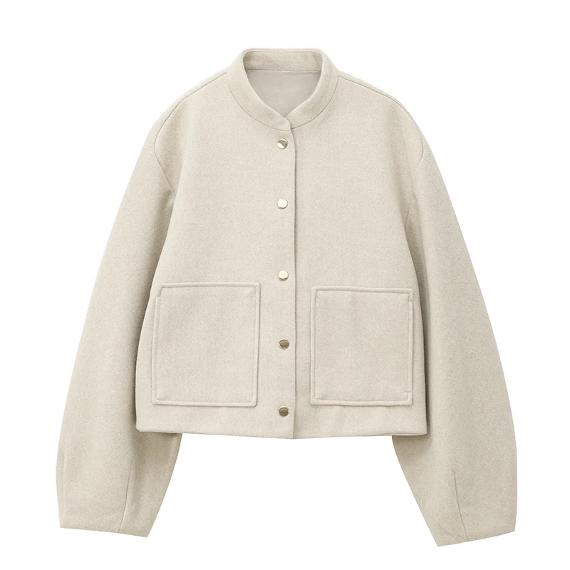 Зимняя женская теплая куртка однотонное пальто с длинными рукавами и круглым