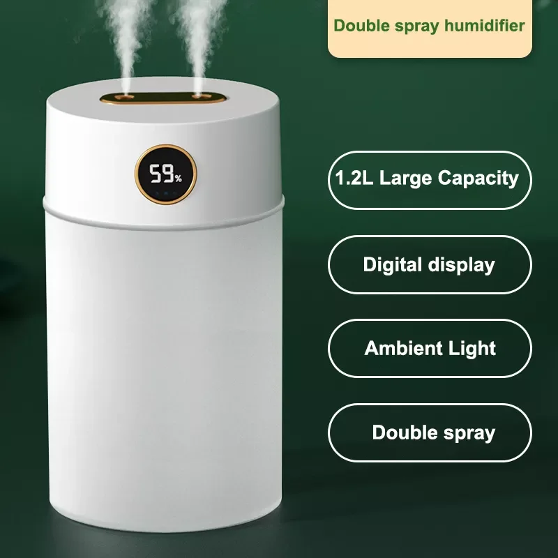 1200ML Cool Mist Humidifier Diffuser Baby Humidifier Personal Desktop Humidifier for Car Double Nozzle Diffuser