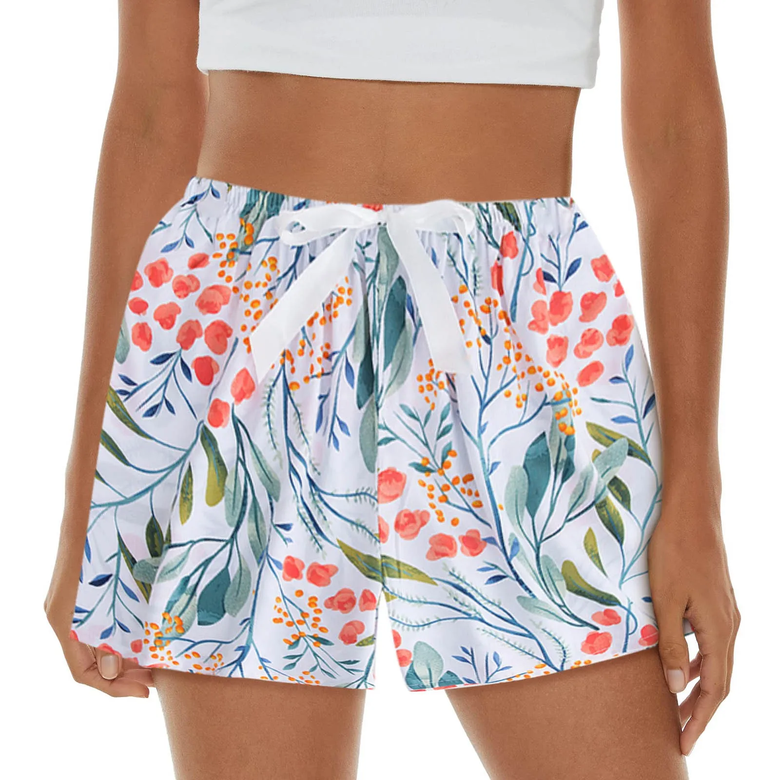 

Summer Floral Shorts Womens Wide Leg Shorts Lightweight Bohemian Beach Shorts Elastic Waist Drawstrings Lounge Bottoms Shorts