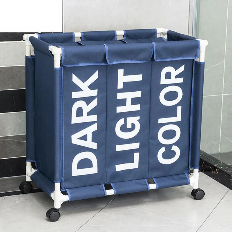 

Dirty Clothes Hamper Three Grids High Capacity Laundry Basket WIth Lid Clothes Storage Bin Waterproof Laundry Organizer On Wheel