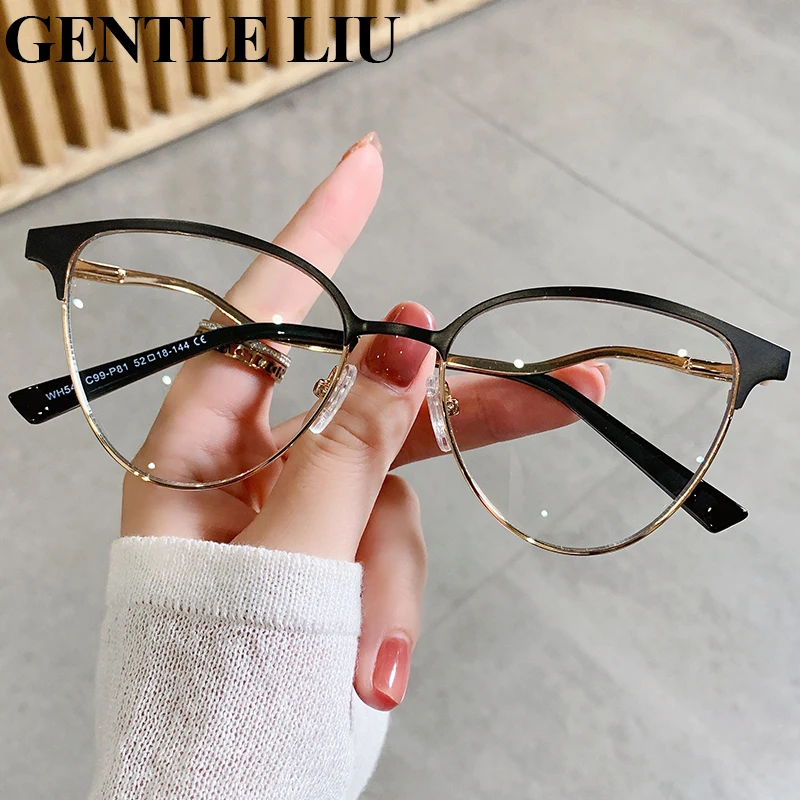 2022 Fashion Cat Eye Eyeglasses Frames with Lenses Anti Blue Light Glasses Women Computer Eyewear Optical Prescription Spectacle