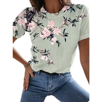 summer 2022 ladies casual everyday o neck top regular t shirt short sleeve floral pattern fashion shirt