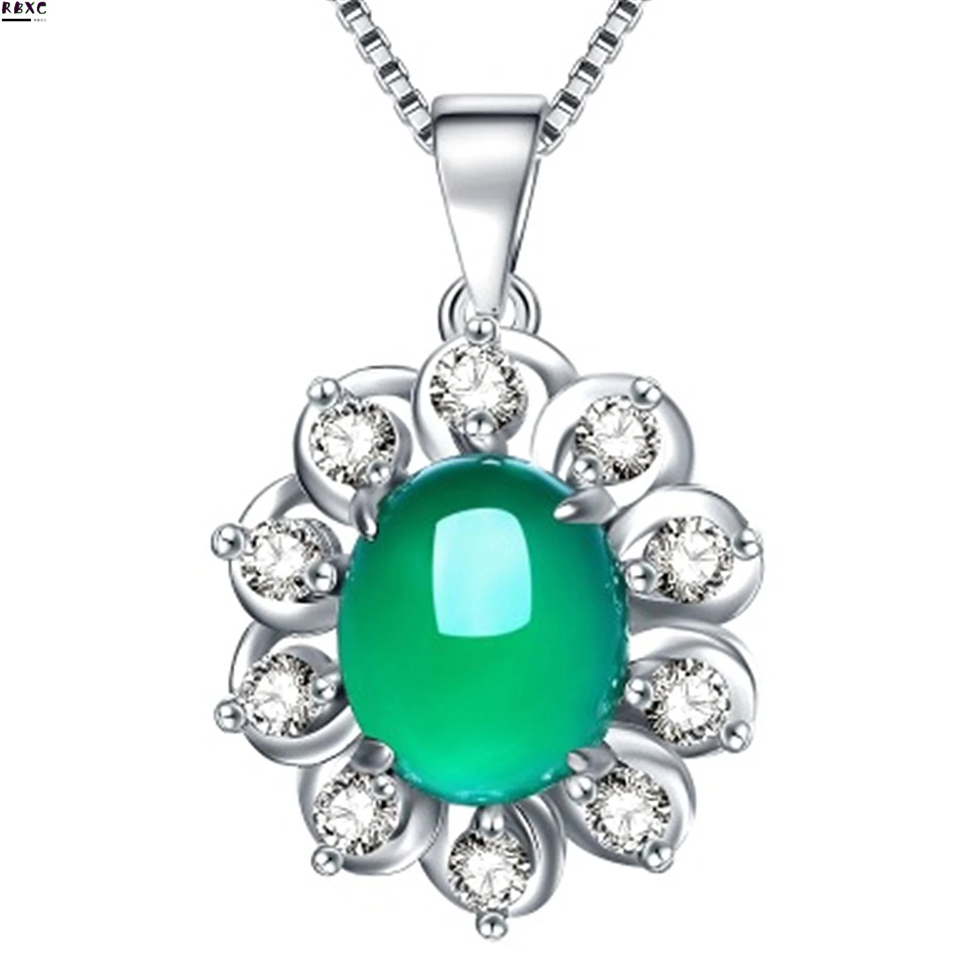

RBXC Original Tibetan Silver S925 Jewely Zircon Flower Natural Emerald Charm Pendant Necklaces for Women New Fashion Jewelry