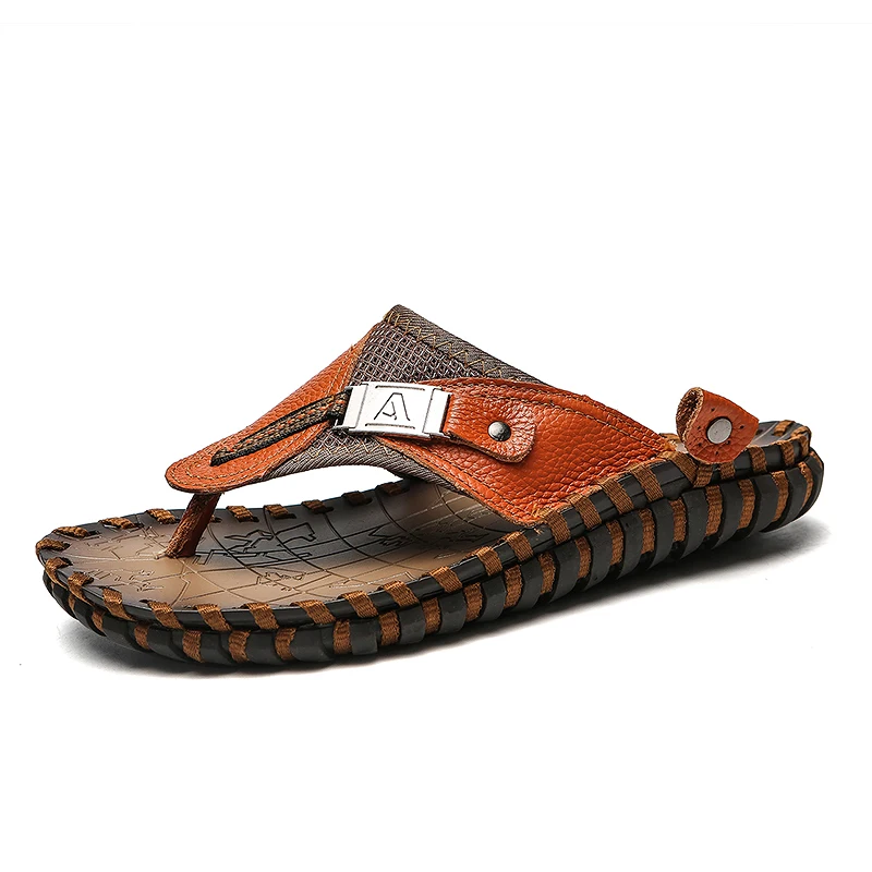 

Men's Sandals Summer Shoes Outdoor Beach Genuine Leather Flip Flops Men Slippers Moccasins Casual Shoes Sports Thick Sole Shoes