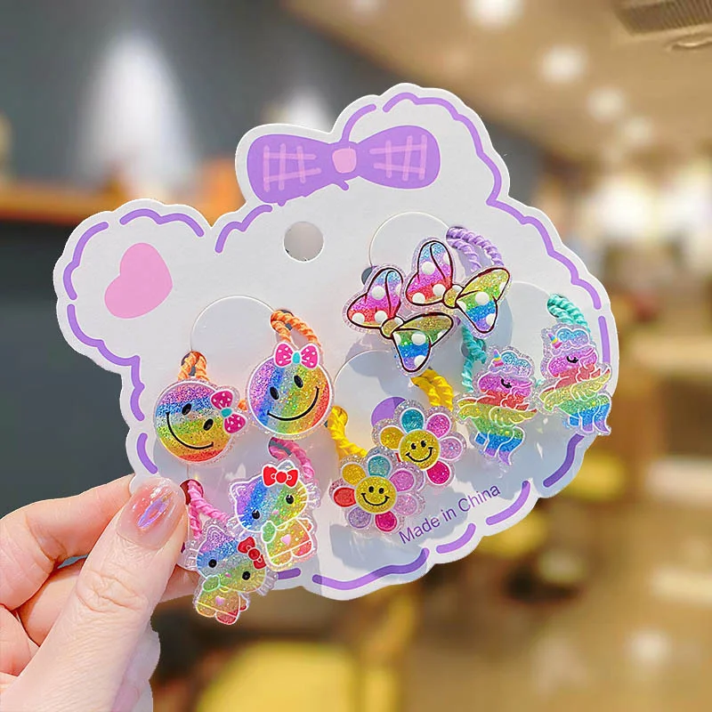 

2PCS New Cartoon Gradient Glitter Rainbow Kids Elastic Hair Bands Children Cute Hair Ties Girls Hair Accessories Baby Headwear