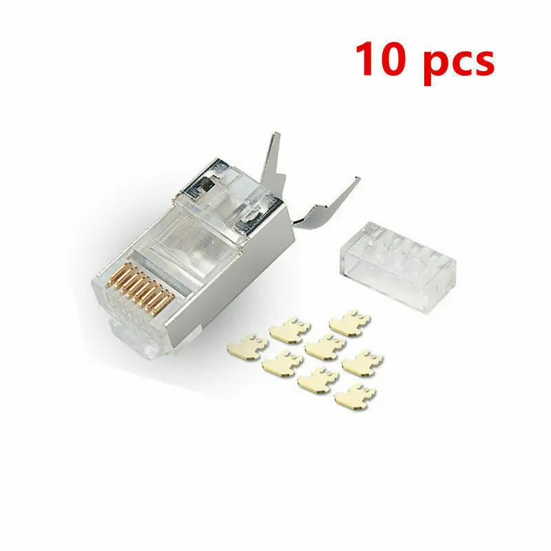 10 шт. Cat7 RJ45 разъем Cat7 щит FTP 8P8C модульная Кабельная вилка Ethernet с позолоченным штекером для сети RJ 45 обжимные разъемы