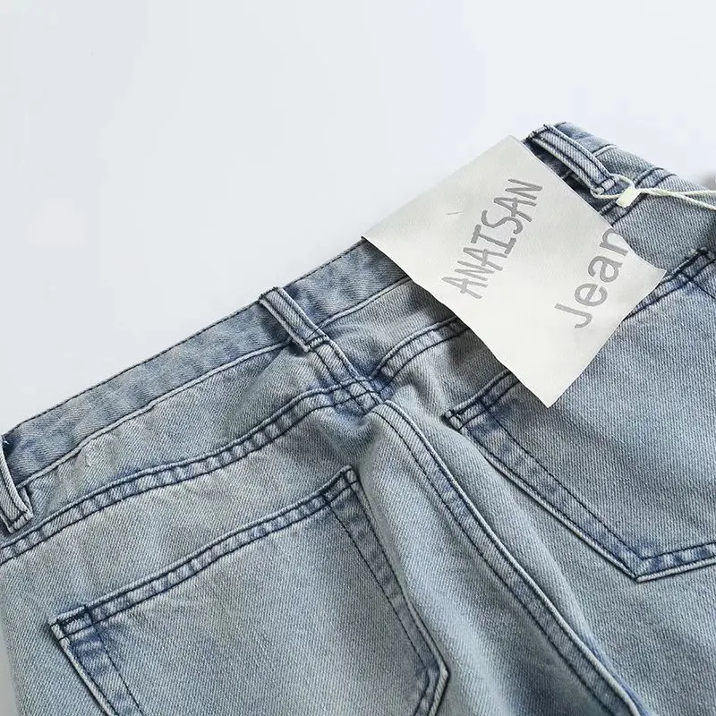 Jenny&Dave Fashion Vintage HIgh Waist Straight Mom Jeans England Style High Street Washed Light Blue Loose Jeans Women