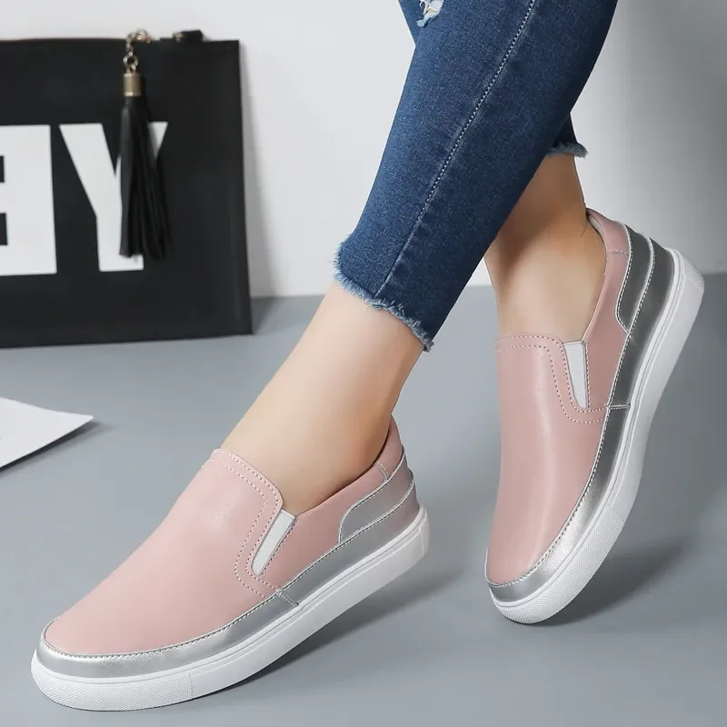 PU leather flats women casual shoes 2023 summer fashion elastic platform sneakers woman flats comfortable shoes