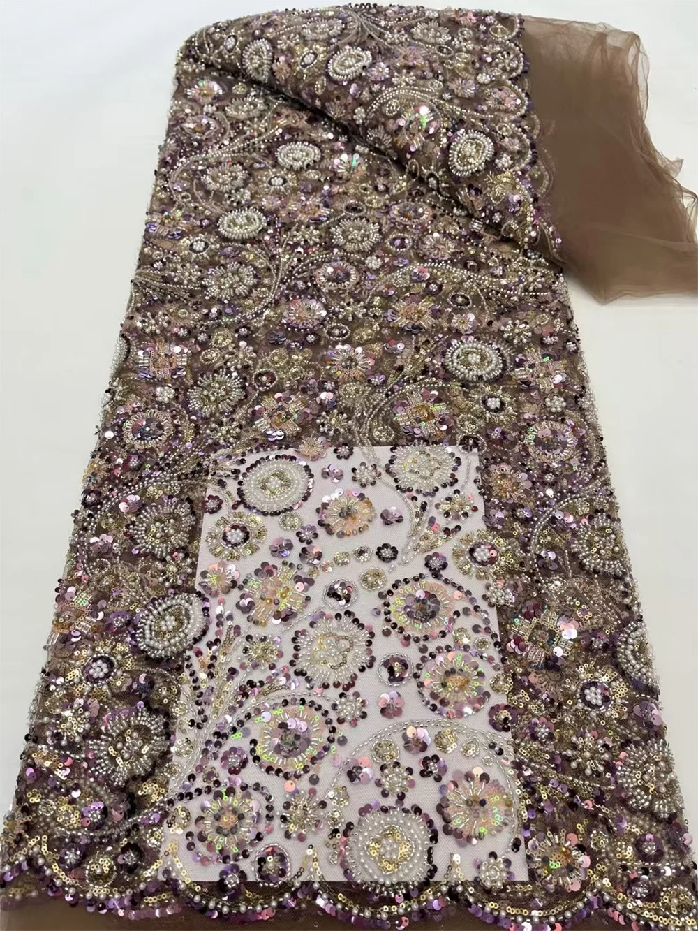 Небесно-голубая новейшая французская тюлевая кружевная ткань с бисером