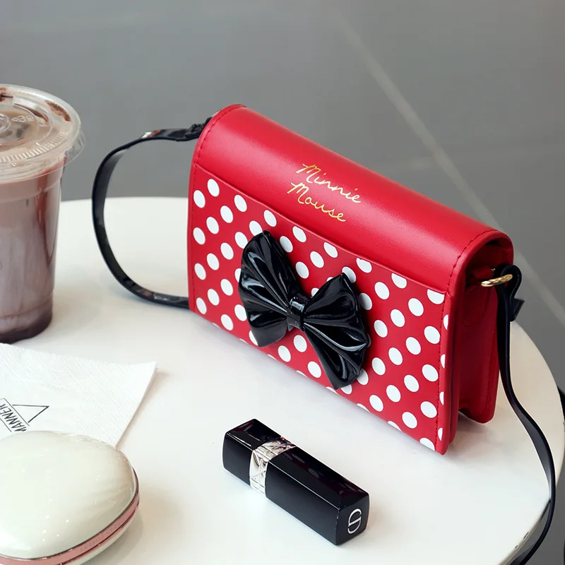 

Disney Fashion Mickey Red White Dot Bow One Shoulder Messenger Bag Women