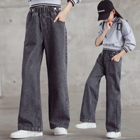 teenager girls wide leg jeans pants spring 2022 kids clothes loose oversize school childrens trousers blue girl pants 6 8 10 y