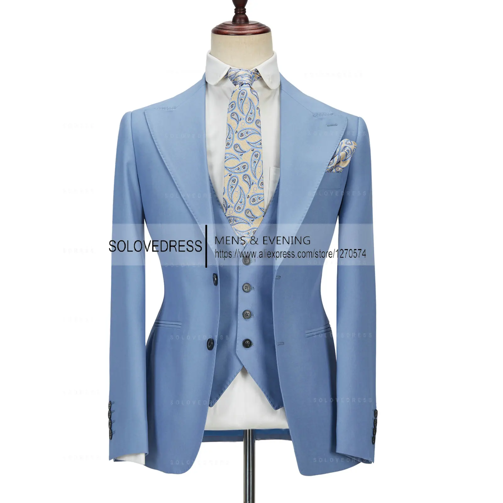 2023 New Men's 3 Piece Suits Formal Peak Lapel Groomsmen Slim Fit Tuxedo Best Man For Wedding (Blazer+Vest+Pant)