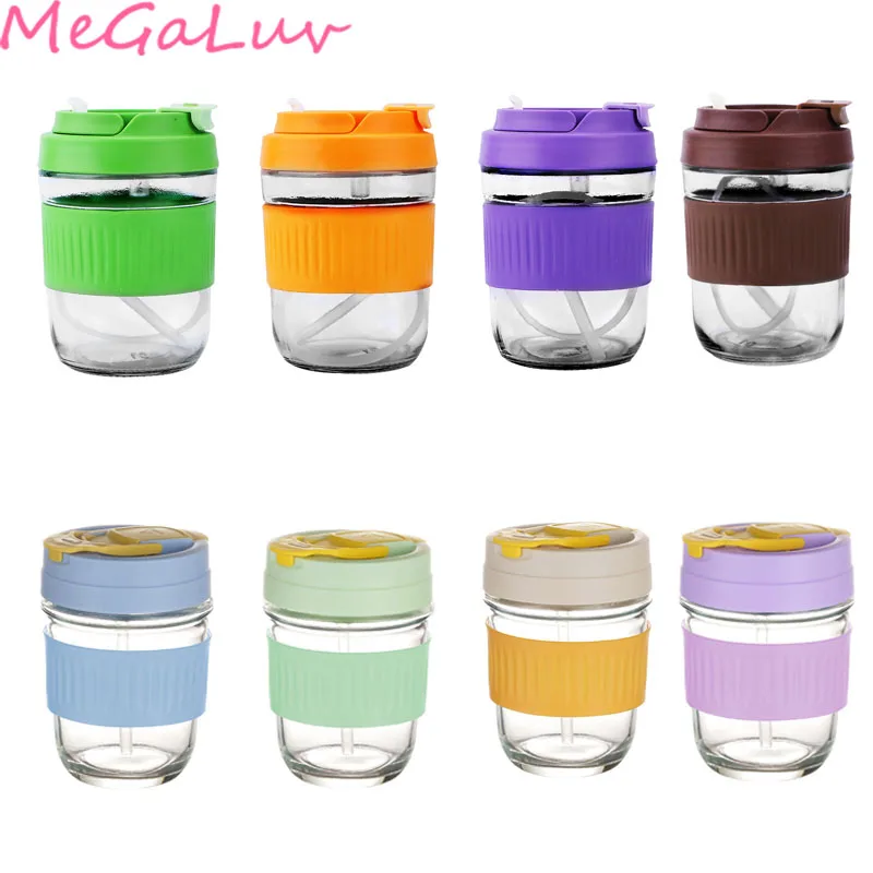 

350ml Light And Handy Glass Bottle Summer Out Door Students Adult Multicolor Glass With Straw Glass Water Bottles Termos