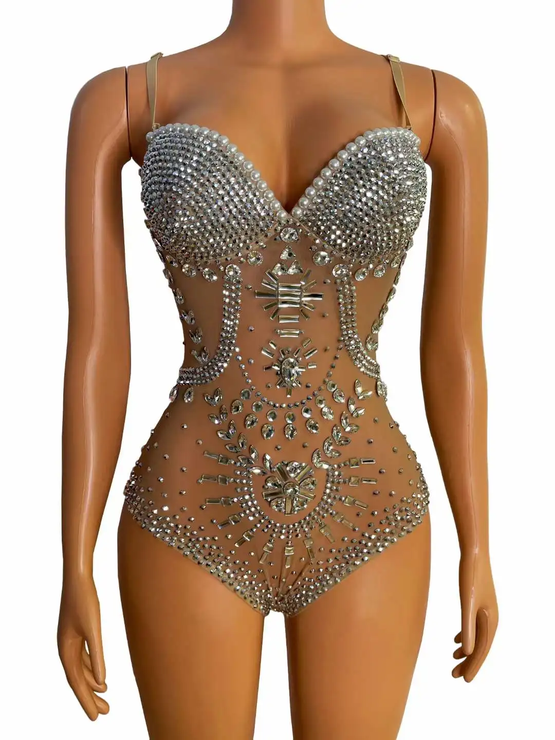 

Sparkly Crystals Leotard Backless Costume Women Rhinestones Drag Queen Night Out Dance Outfit Birthday Celebrate Bodysuits